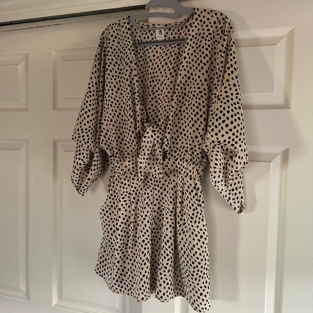 Polka Dot Kimono Sleeve Romper